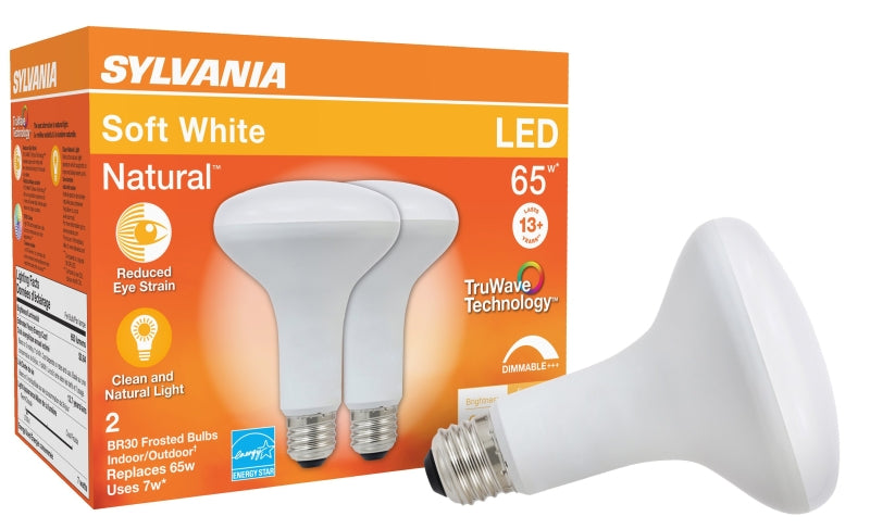 Sylvania 40728 Natural LED Bulb, Spotlight, BR30 Lamp, 65 W Equivalent, E26 Medium Lamp Base, Dimmable, Frosted
