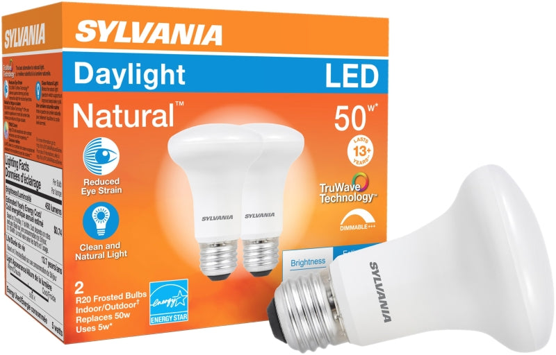 Sylvania Natural Series 40790 LED Bulb, Spotlight, R20 Lamp, 45 W Equivalent, E26 Medium Lamp Base, Dimmable, Frosted