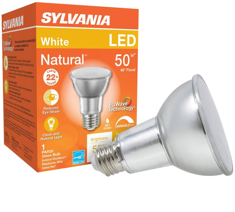 Sylvania 40920 Natural LED Bulb, Spotlight, PAR20 Lamp, 50 W Equivalent, E26 Lamp Base, Dimmable, Silver