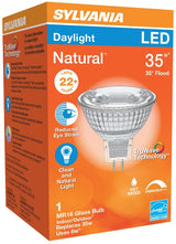 Sylvania 40929 Natural LED Bulb, Recessed/Track, MR16 Lamp, 35 W Equivalent, G5.3 Lamp Base, Dimmable, Silver