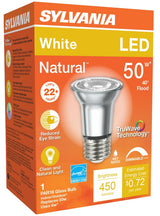 Sylvania Natural Series 40930 LED Bulb, PAR16 Lamp, E26 Medium Lamp Base, Dimmable, Cool White, 3000 K Color Temp