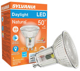 Sylvania 40933 Natural LED Bulb, Spotlight, PAR16 Lamp, 50 W Equivalent, GU10 Lamp Base, Dimmable, Silver