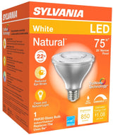 Sylvania 40914 Natural LED Bulb, Spotlight, 850 Lumens, 10 W, PAR30 Lamp, E26 Lamp Base, Dimmable, Clear, Cool White