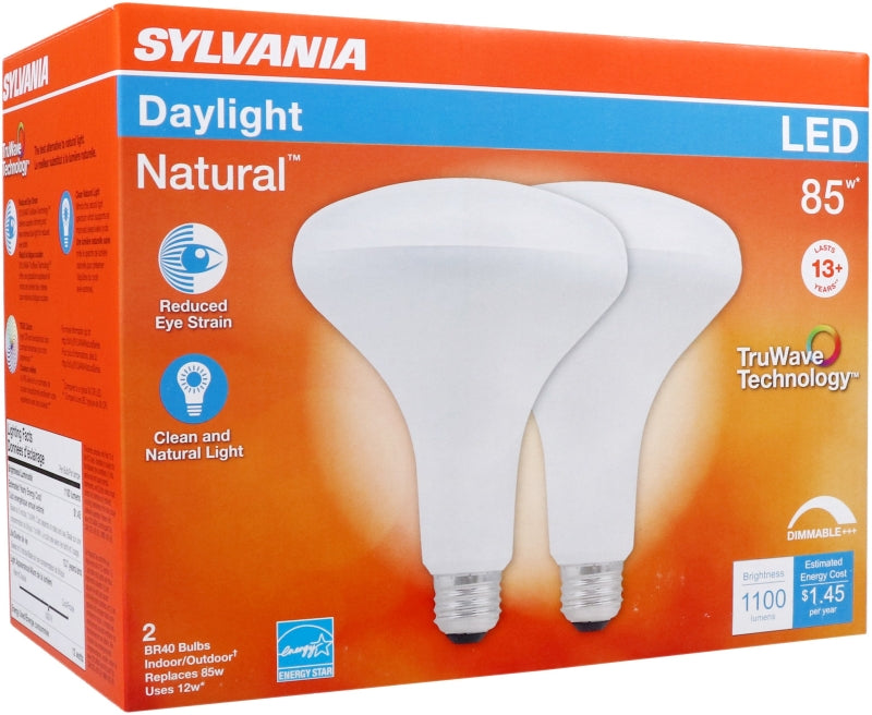 Sylvania Natural Series 40787 LED Bulb, Spotlight, BR40 Lamp, 85 W Equivalent, E26 Medium Lamp Base, Dimmable, Frosted