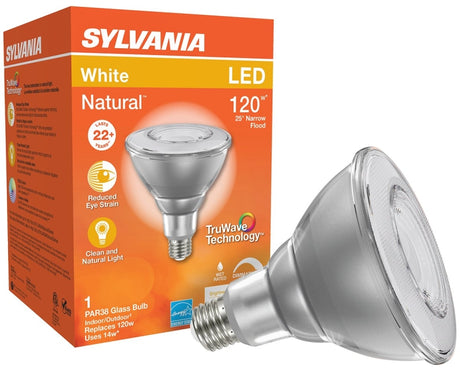 Sylvania 40903 Natural LED Bulb, Spotlight, 1250 Lumens, 15.5 W, PAR38 Lamp, E26 Lamp Base, Dimmable, Clear, Cool White
