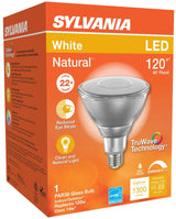 Sylvania 40905 Natural LED Bulb, PAR38 Lamp, E26 Medium Lamp Base, Dimmable, Clear, Cool White, 3000 K Color Temp