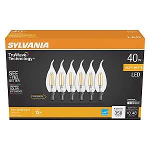 Sylvania Natural Series 41319 LED Bulb, Decorative, B10 Bent Tip Lamp, 40 W Equivalent, E12 Candelabra Lamp Base, Clear