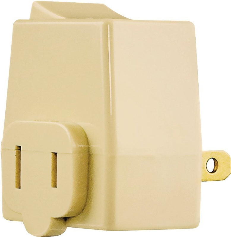 Eaton Cooper Wiring BP4404V Polarized Plug-In Switch, 2-Pole, 15 A, 120 V, 1-Outlet, Ivory