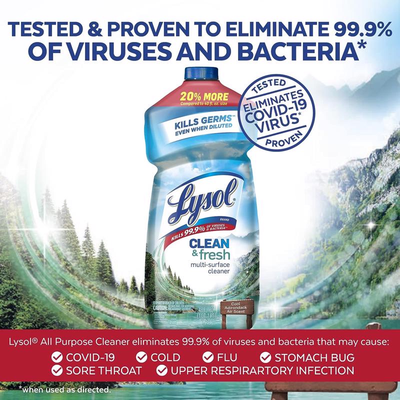 Lysol Clean and Fresh Cool Adirondack Air Scent Multi-Purpose Cleaner 40 oz 1 pk, Pack of 9