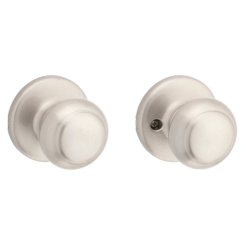 Kwikset 200CV 15 CP Passage Knob, Satin Nickel, 1-3/8 to 1-3/4 in Thick Door, 2-1/4 in Strike