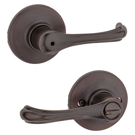 Kwikset 300DNL 11P Privacy Lever, Turnbutton Lock, Venetian Bronze, Zinc, Residential, Re-Key Technology: SmartKey