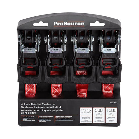 ProSource FH64069 Tie-Down, 1 in W, 15 ft L, Metal/Polyester, Red, 500 lb, S-Hook End Fitting, Steel End Fitting