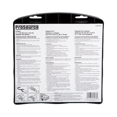 ProSource FH64069 Tie-Down, 1 in W, 15 ft L, Metal/Polyester, Red, 500 lb, S-Hook End Fitting, Steel End Fitting