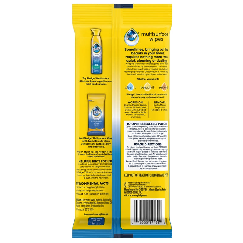 Pledge No Scent Multi-Surface Cleaner Wipes 25 ct, Pack of 12