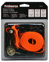 ProSource FH64070 Tie-Down, 1 in W, 13 ft L, Polyester Webbing, Metal Ratchet, Orange, 300 lb, S-Hook End Fitting