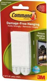 Command 17206 Picture Hanging Strip, 4 lb/set, Foam, White, 3.625 in L x 0.5 in W x 0.1 in D, 4/PK