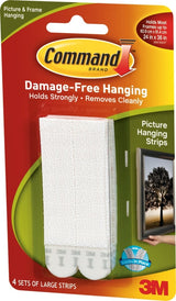Command 17206 Picture Hanging Strip, 4 lb/set, Foam, White, 3.625 in L x 0.5 in W x 0.1 in D, 4/PK