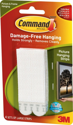 Command 17206 Picture Hanging Strip, 4 lb/set, Foam, White, 3.625 in L x 0.5 in W x 0.1 in D, 4/PK