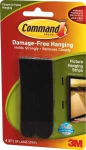 Command 17206BLK Picture Hanging Strip, 4 lb/set, Foam, White, 3.625 in L x 0.5 in W x 0.1 in D