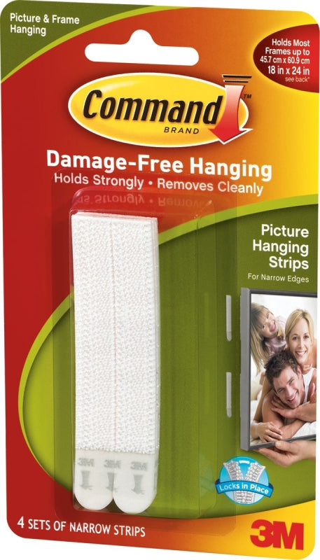 Command 17207 Picture Hanging Strip, 3 lb/set, Foam, White, 4/SET