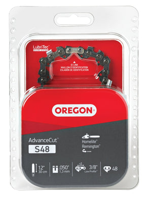 Oregon S48 Chainsaw Chain, 12 in L Bar, 0.05 in, 3/8 in TPI/Pitch, 48-Link