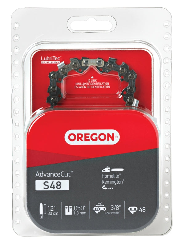 Oregon S48 Chainsaw Chain, 12 in L Bar, 0.05 in, 3/8 in TPI/Pitch, 48-Link