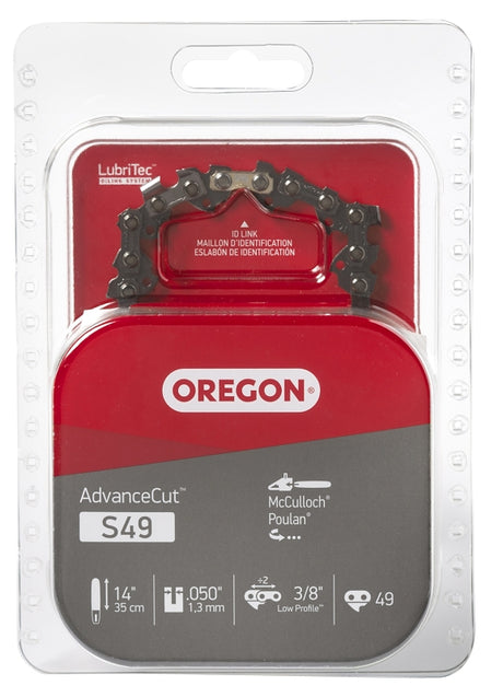 Oregon S49 Chainsaw Chain, 14 in L Bar, 0.05 in, 3/8 in TPI/Pitch, 49-Link