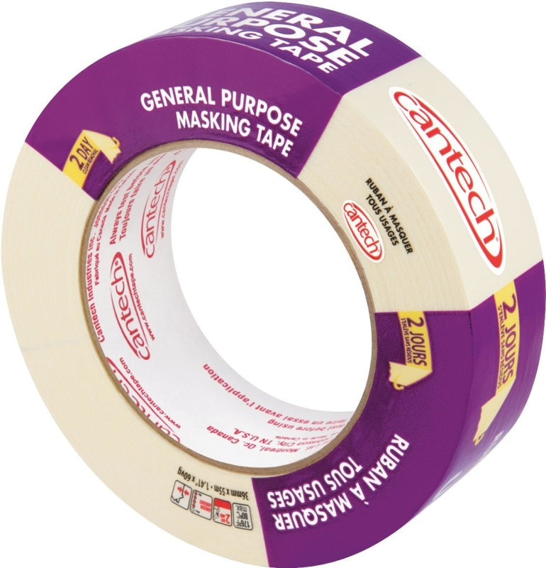 Cantech 307-36 Masking Tape, 55 m L, 36 mm W, Crepe Paper Backing, Natural