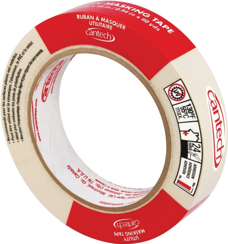 Cantech 302-24 Masking Tape, 55 m L, 24 mm W, Natural