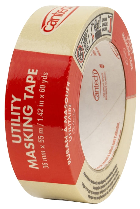 Cantech 302-36 Masking Tape, 55 m L, 36 mm W, Natural