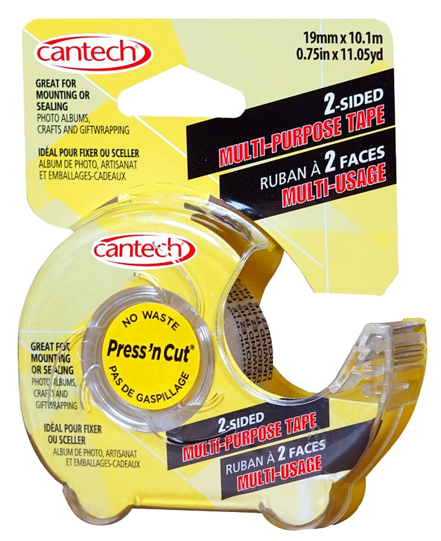 Cantech 707-00 Double-Stick Tape, 8-3/4 yd L, 0.7 in W, Paper Backing, Clear, Pack of 6