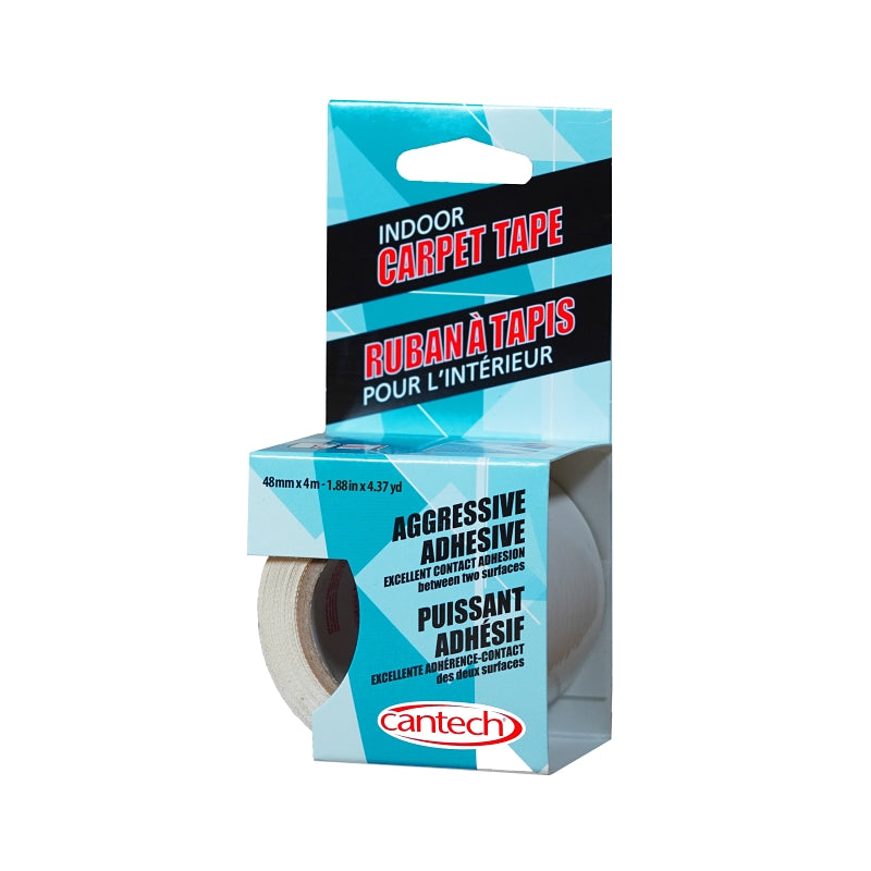 Cantech 786-00 Carpet Tape, 4.37 yd L, 1.88 in W, Cloth Backing, White