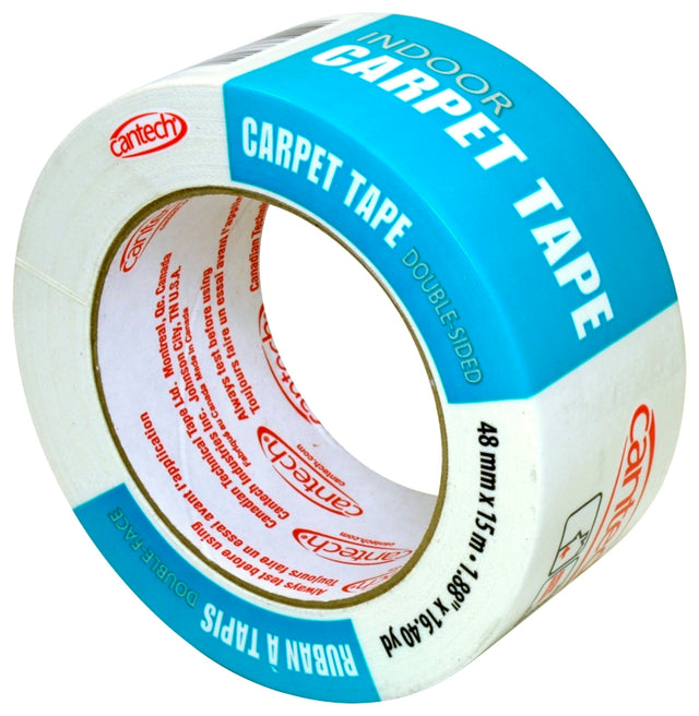 Cantech 385-15 Carpet Tape, 16.4 yd L, 1.88 in W, Cloth Backing, White