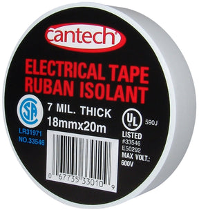 Cantech 330-10 Electrical Tape, 20 m L, 18 mm W, PVC Backing, White, Pack of 6