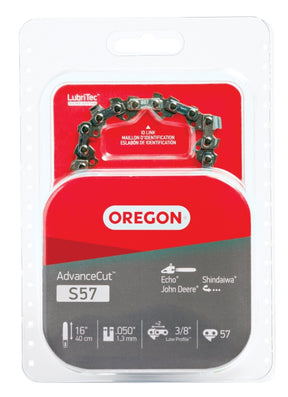 Oregon S57 Chainsaw Chain, 16 in L Bar, 0.05 in, 3/8 in TPI/Pitch, 57-Link