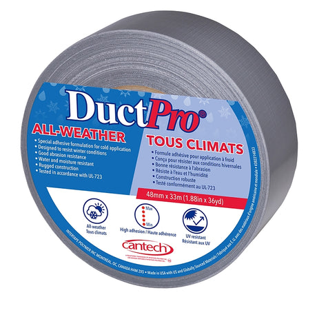 Cantech DuctPro 38200 382214833 Duct Tape, 3 m L, 48 mm W, Polyethylene Backing, Silver