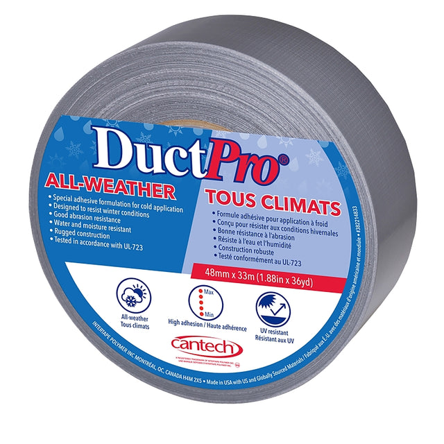 Cantech DuctPro 38200 382214833 Duct Tape, 3 m L, 48 mm W, Polyethylene Backing, Silver