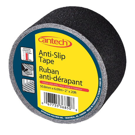 Cantech 36800 36850506 Anti-Slip Tape, 6 m L, 50 mm W, 60 Grit Silicone Carbide Backing, Black