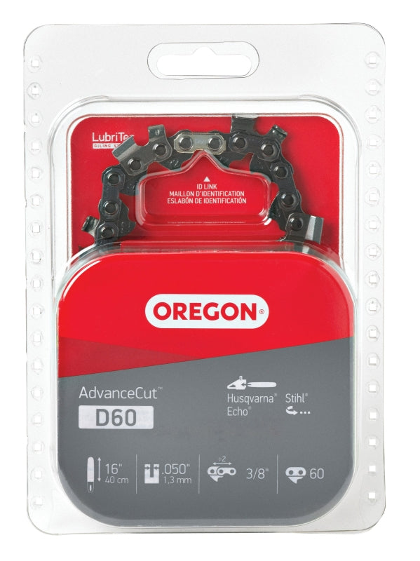 Oregon D60 Chainsaw Chain, 16 in L Bar, 0.05 in, 3/8 in TPI/Pitch, 60-Link