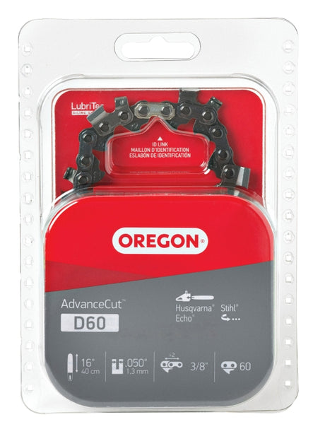 Oregon D60 Chainsaw Chain, 16 in L Bar, 0.05 in, 3/8 in TPI/Pitch, 60-Link
