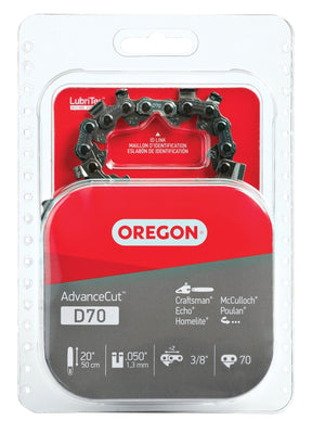 Oregon D70 Chainsaw Chain, 20 in L Bar, 0.05 in, 3/8 in TPI/Pitch, 70-Link