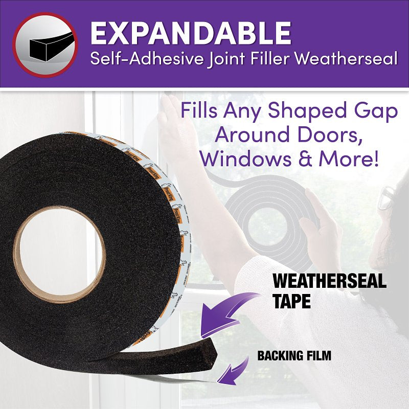 Frost King EF12 Expandable Foam Weather Seal, 1/2 in W, 20 ft L, 1/2 in Thick, Black