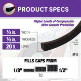 Frost King EF12 Expandable Foam Weather Seal, 1/2 in W, 20 ft L, 1/2 in Thick, Black