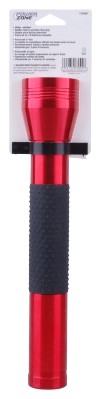 PowerZone 12164 Flashlight, D Battery, D Battery, LED Lamp, 300 Lumens, 210 m Beam Distance, 6 hr Run Time, Red