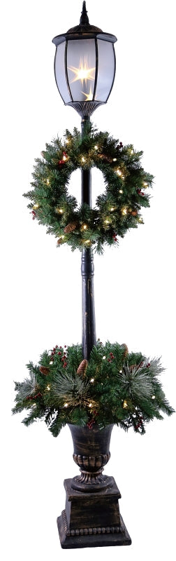 Hometown Holidays 27570 Pre-Lit Post Lamp, 12 in L, 12 in W, Black/Green, LED Bulb