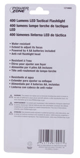 PowerZone 12083 Tactical Flashlight, AA Battery, LED Lamp, 400 Lumens, 120 m Beam Distance, 10 hrs Run Time, Black