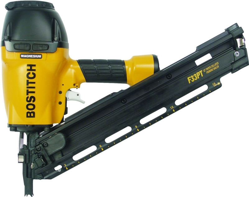 Bostitch F33PT Framing Nailer, 80 Magazine, 30 deg Collation, Paper Collation, 2 to 3-1/2 in L Fastener, 0.075 cfm Air