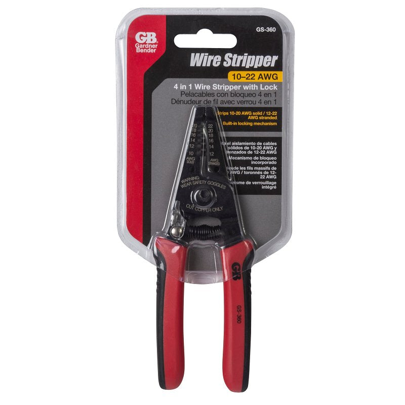 Gardner Bender GS-360 Wire Stripper, 20 to 10 AWG Wire, 20 to 10 AWG Solid, 22 to 12 AWG Stranded Stripping, 6 in OAL