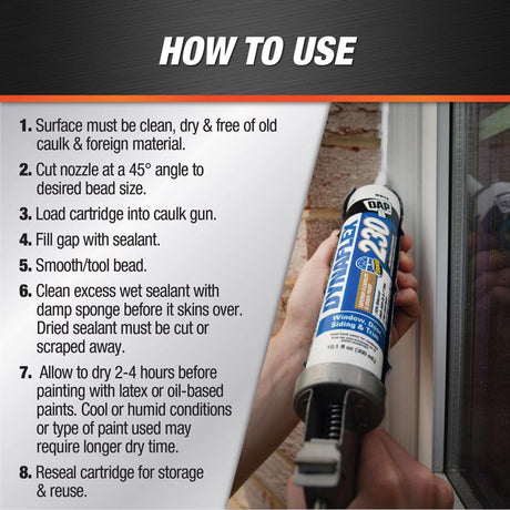 DAP Dynaflex 230 White Premium Latex Door/Siding/ Window Sealant 10.1 oz, Pack of 12
