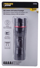 PowerZone 12093 Tactical Flashlight, AAA Battery, LED Lamp, 500 Lumens, 140 m Beam Distance, 2.5 hr Run Time, Black/Red